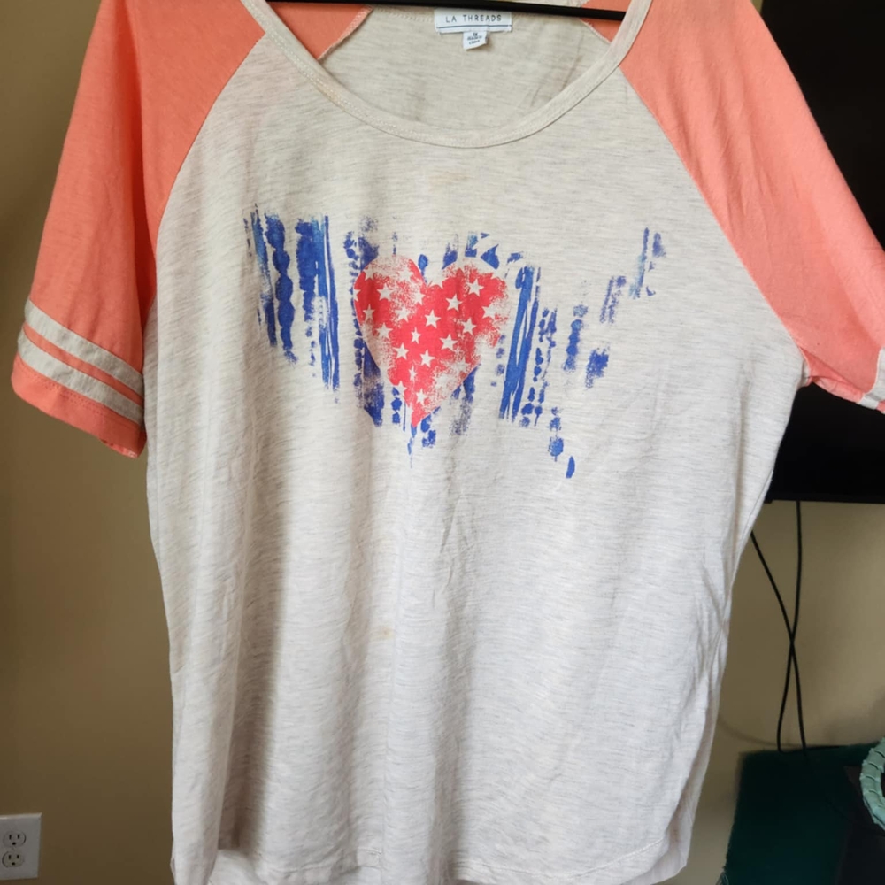 La Hearts Pink and Cream Short Sleeve Tee